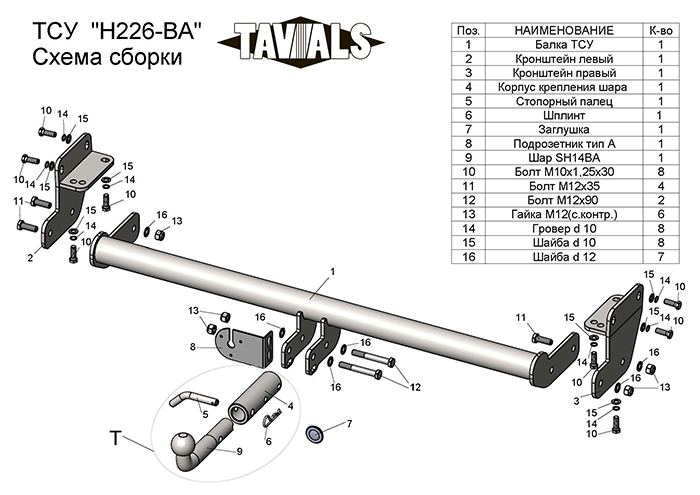 ТСУ для HYUNDAI TUCSON 2015-07/2018 (С БЫСТРОСЪЕМНЫМ ШАРОМ)